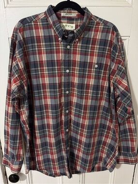 Orvis Men's Red & Blue Plaid Button-Down Shirt